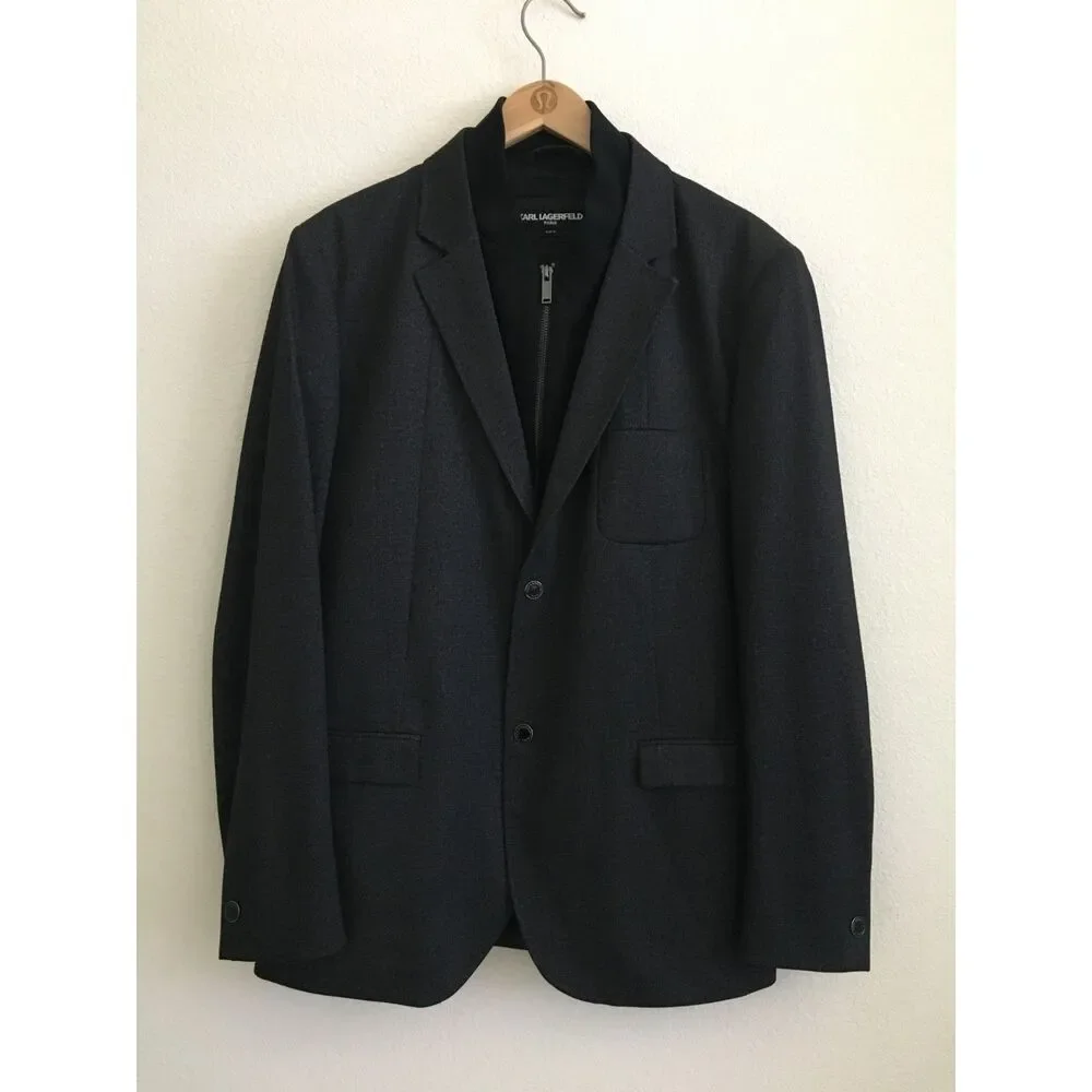 Karl Lagerfeld Paris Men's M 2-in-1 Hybrid Blazer Jacket Zip Bib Charcoal Gray